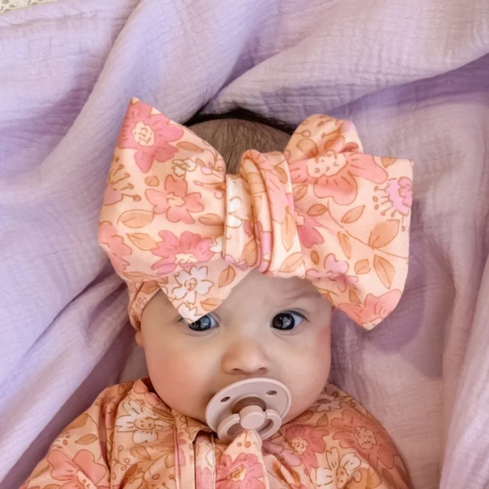 Little & Fern OVERSIZED TOPKNOT | GOLDIE FLORAL PEACH | Large Headband